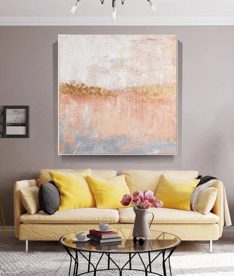 Leaf Original Handmade Canvas Pink Painting Abstract Canvas Artwork 2L8FQ